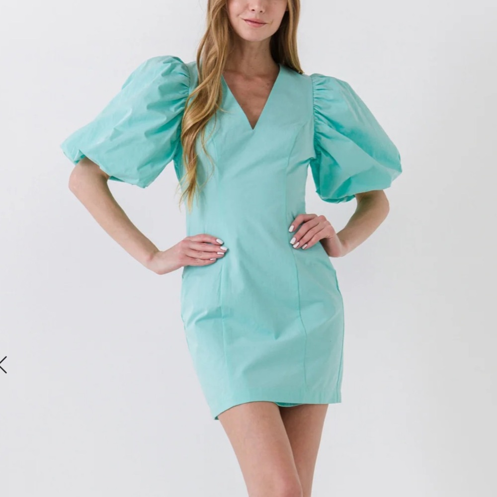 Endless Rose Mint Puff Sleeve Mini Dress